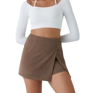 HALARA Corduroy Brown Split Hem Skort